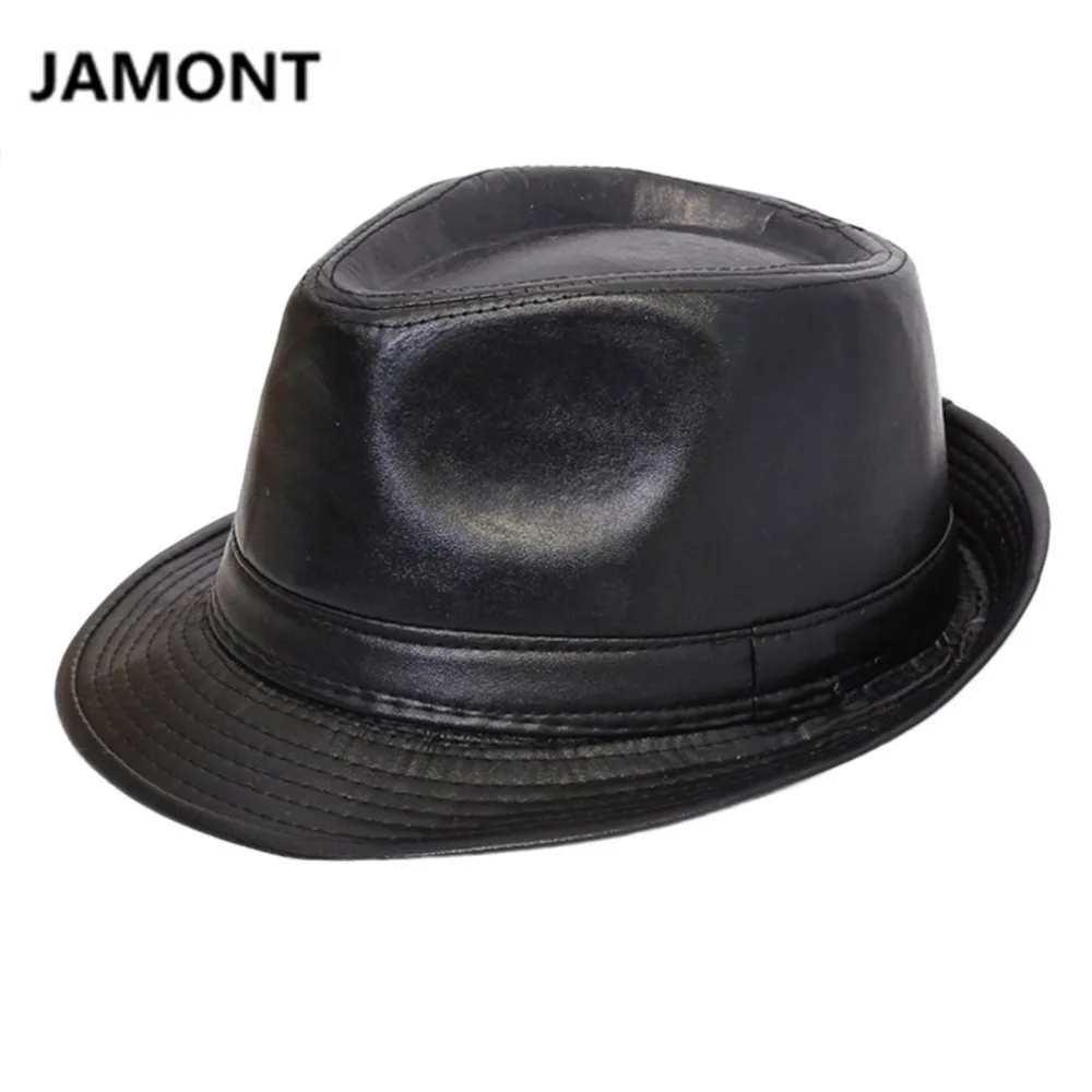 Jamont осень зима Для мужчин женщин классический кожаный Fedora Top Hat британский стиль