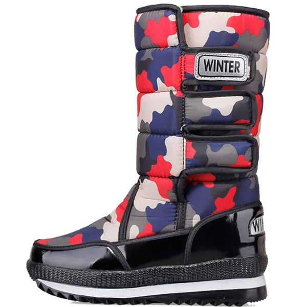 Red camouflage Уличные теплые водонепроницаемые зимние сапоги; женская обувь на платформе с толстым плюшем; нескользящие высокие сапоги; зимняя обувь для походов, походов, лыж, путешествий, спорта - Color: Red camouflage