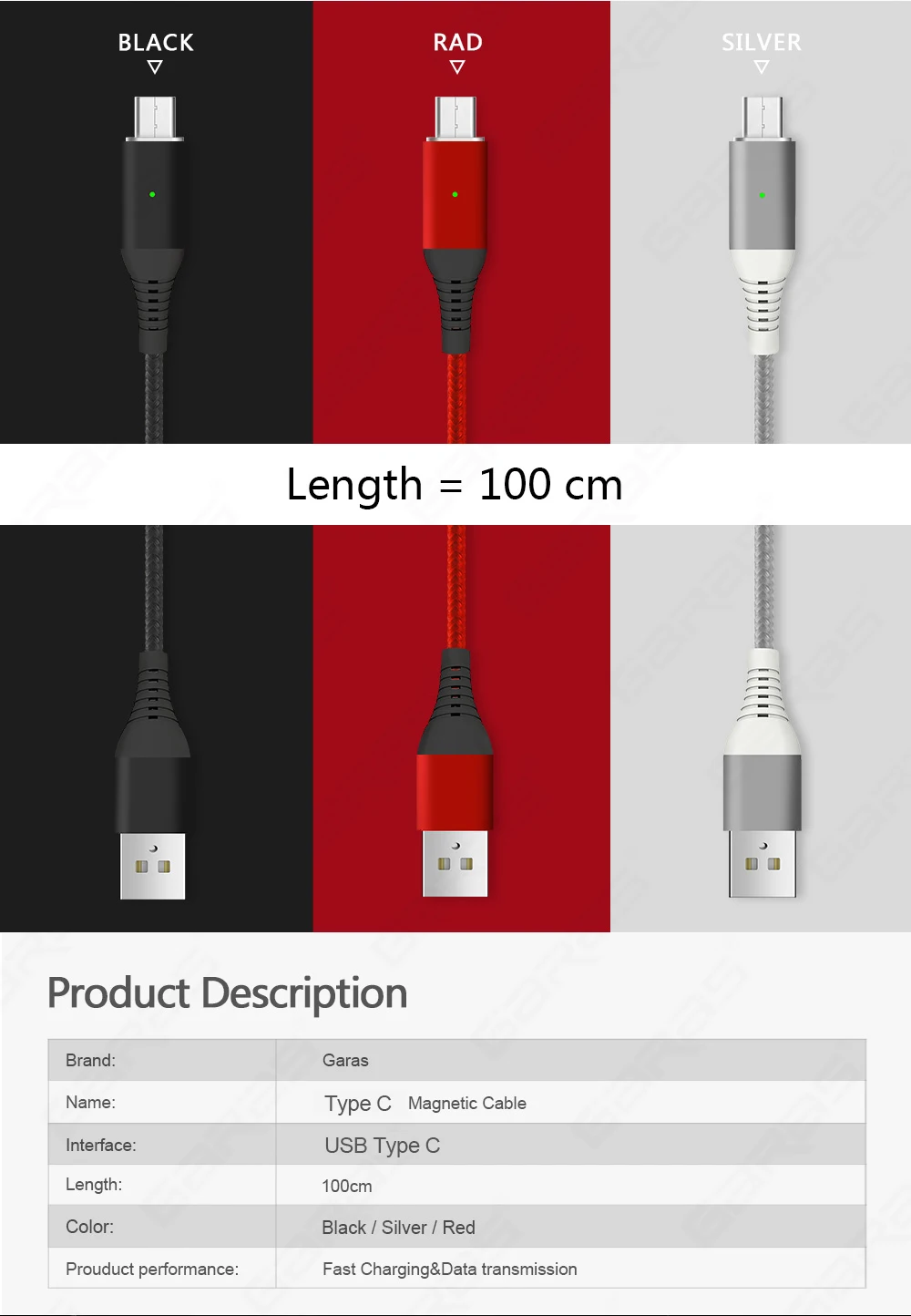 GARAS QC3.0 Магнитный кабель usb type C порт быстрая зарядка/кабель для передачи данных USB-C для Xiaomi/samsung/huawei кабели для мобильных телефонов type C