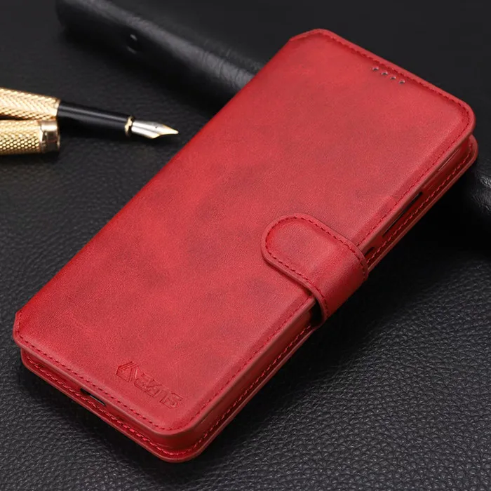 Чехол-книжка AZNS из натуральной кожи для Xiaomi Redmi Note 7, 6, 6A, 6Pro, Note 8, 5 Plus, роскошный Слот для карт, Магнитный кошелек с застежкой, чехол для телефона - Цвет: Красный