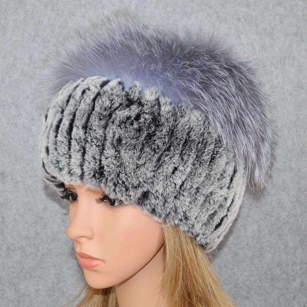2020 Для женщин Настоящий мех кролика шапки бини Шапки вязаная эластичная 100%