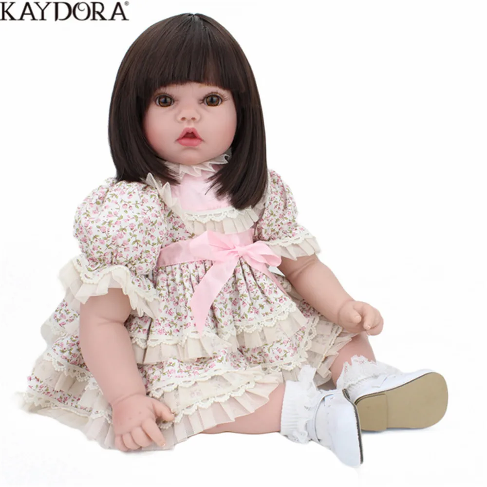 KAYDORA 55 см младенец Reborn Realisting Силиконовое тело с длинными волосами игрушки для