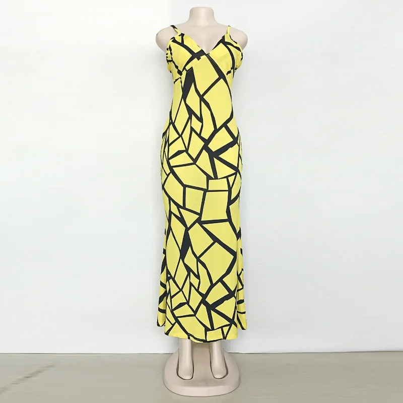

MC 27495 Summer Women Clothes European and American Harness Deep V Collar Dress Slim Long Dress Beach Dress for Female Big Size