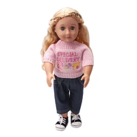 doll clothes pink sweater suit black pants toy accessories fit 18 inch girl doll and 43 cm baby doll c163