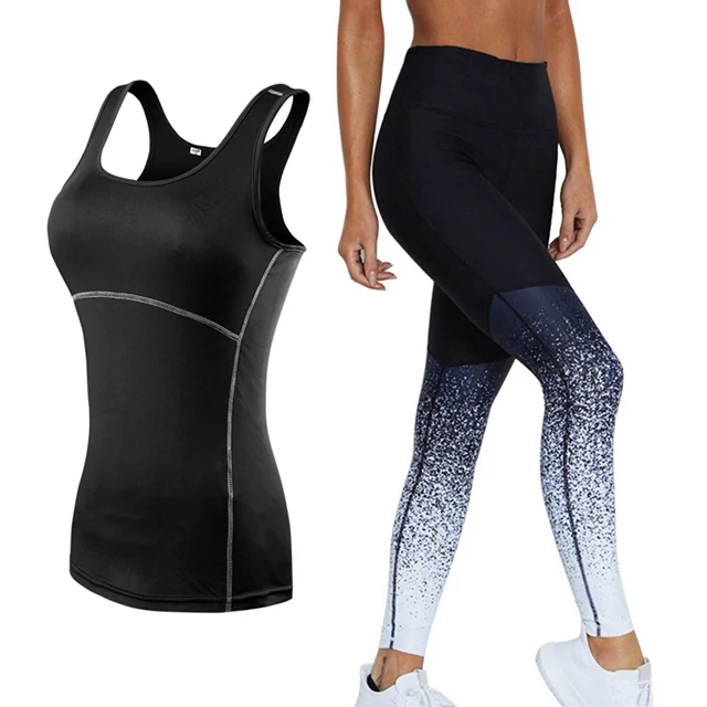 Black 2 Pcs set Лидер продаж; Йога набор женский спортивный комплект Топ жилет+ градиент женские леггинсы для фитнеса беговые колготки для бега тренировочный костюм для занятий йогой - Цвет: Black 2 Pcs set