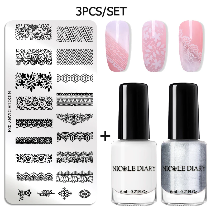 set 9 NICOLE дневник стемпинг ногтей покрытие штамп шаблоны набор мраморный Flowder изображения печатные пластины Комплект ногтей лак трафарет - Цвет: set 9