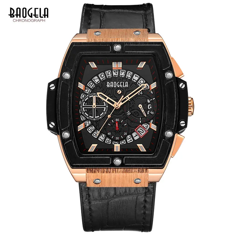 BL1703G-Rose BAOGELA Для мужчин спортивный хронограф кварцевые часы Мода кожаный ремешок 24-часовой Дисплей военные наручные часы для мужчин 1703 черный - Цвет: BL1703G-Rose