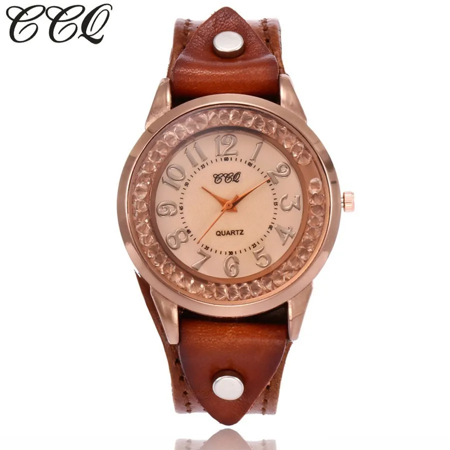 Часы наручные CCQ женские с ремешком из коровьей кожи брендовые винтажные