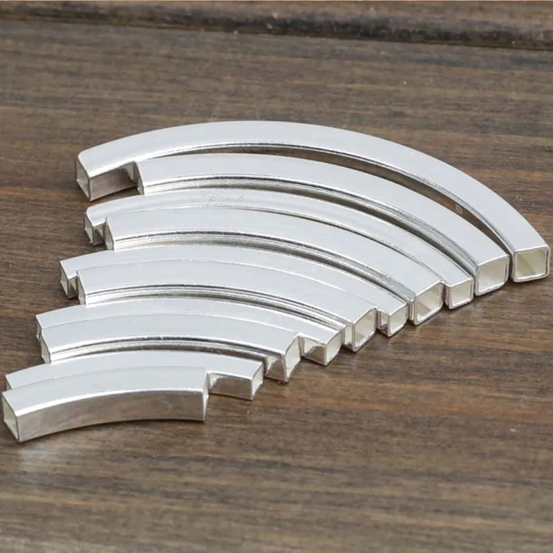 Real Pure Solid 925 Sterling Silver Connector Square Curved Tube Long Beads for Bracelet Necklace Jewelry Making Findings | Украшения и