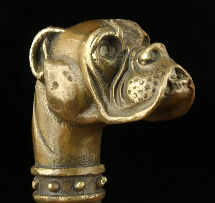 Коллекционная старая ручная работа Резной орнамент головы собаки трость