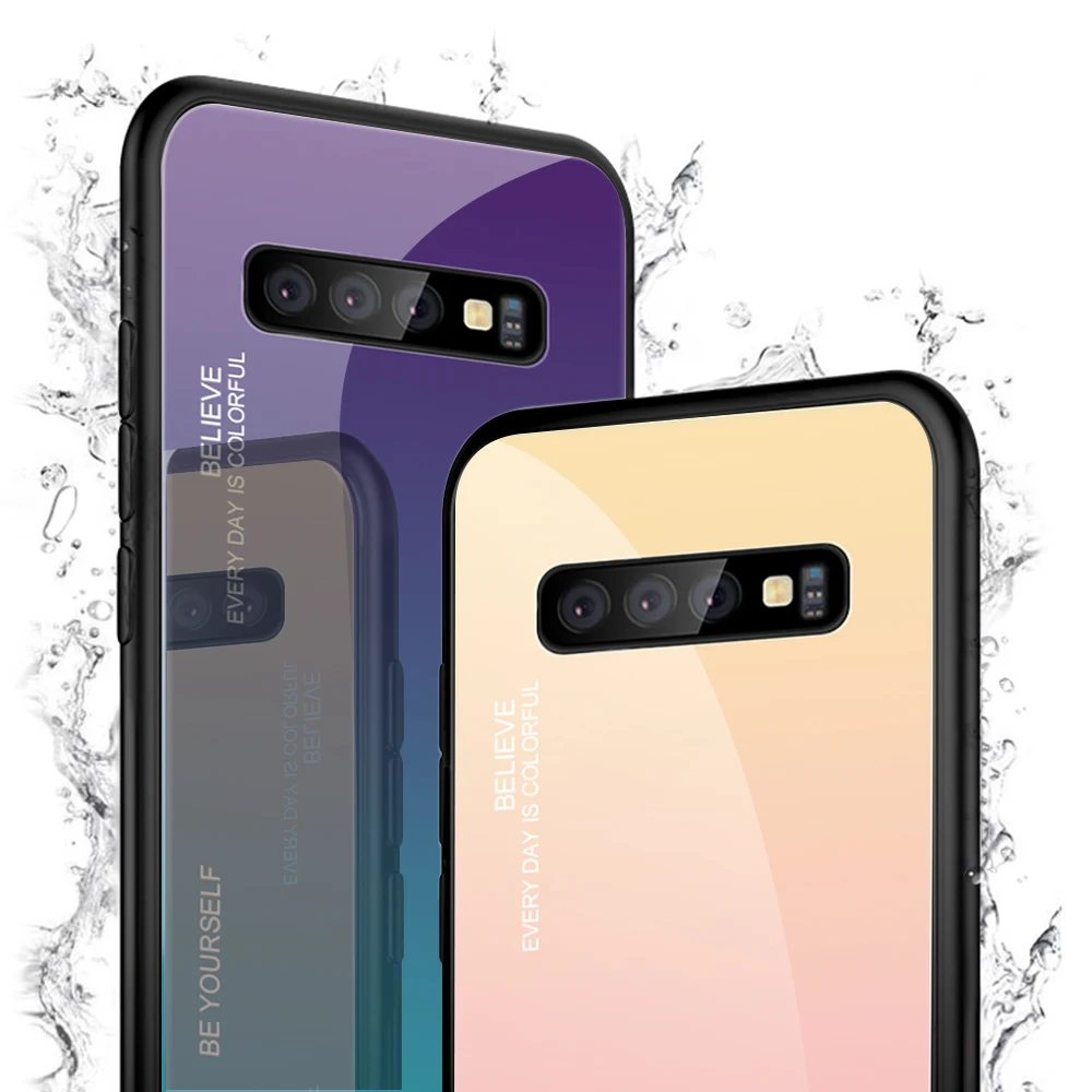 Colorful Gradient Glass Case For Samsung Galaxy S8 S9 S10 Lite S10E Hard Tempered Glas SamSung A7 A6 A8 Plus 2018 Cover |