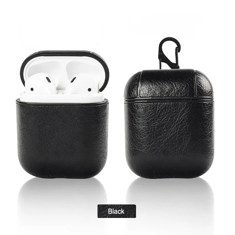 Black Кожаный Bluetooth беспроводной Чехол для наушников для Apple защитный чехол для Airpods аксессуары для Airpods зарядная коробка - Цвет: Black