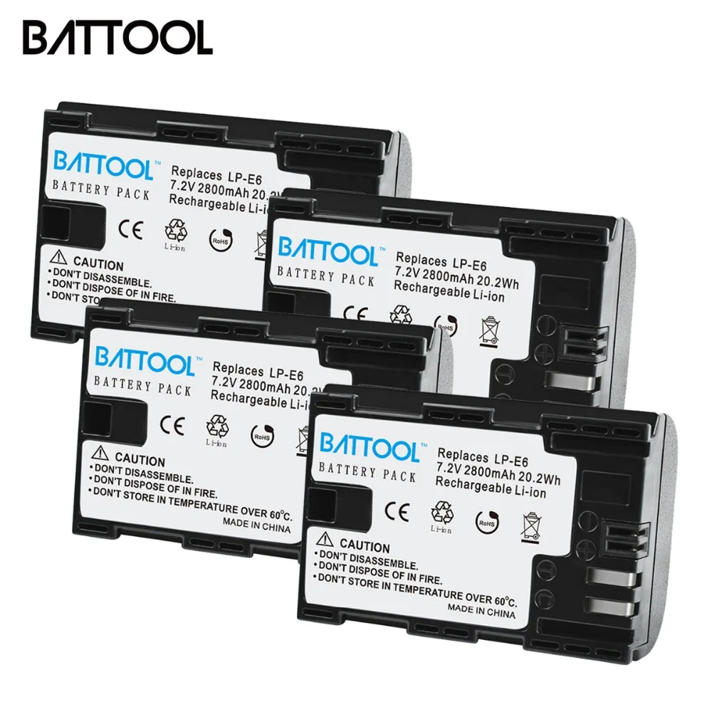 Batcool 4 шт. литий ионные аккумуляторы для камеры Canon 7D Mark II EOS 60D 70D 80D 5D III IV 6D