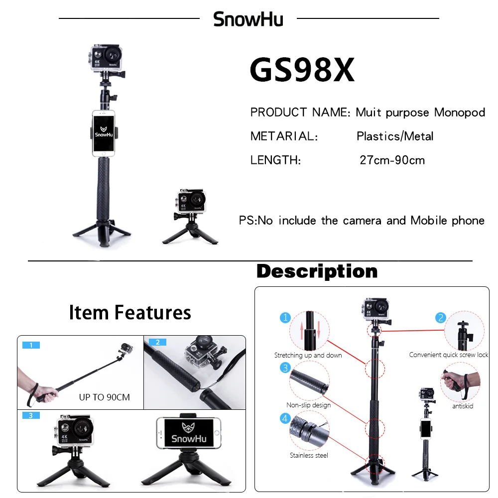 SnowHu аксессуары для экшн камеры GoPro Hero 9 8 7 6 5 BlackYi 4K Lite 2 SJCAM Eken H9 Go Pro Набор
