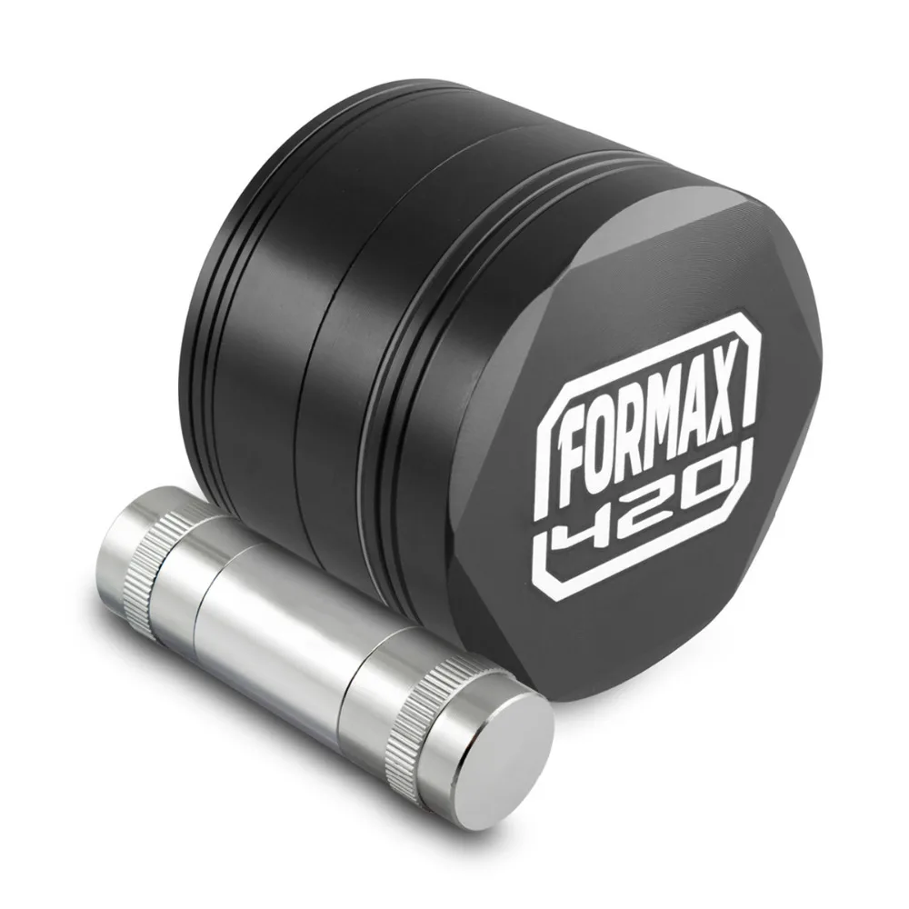

Formax420 62mm Black CNC Metal Hex Herb Grinder 4 Piece Tobacco Grinder with Pollen Scrapper & Pollen Press Free Shipping