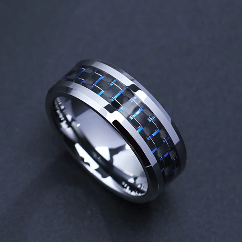 carbon fiber silver Титановая сталь черное углеродное волокно кольца модные красные синие кольца Anel Masculino мужские крутые ювелирные изделия - Main Stone Color: carbon fiber silver