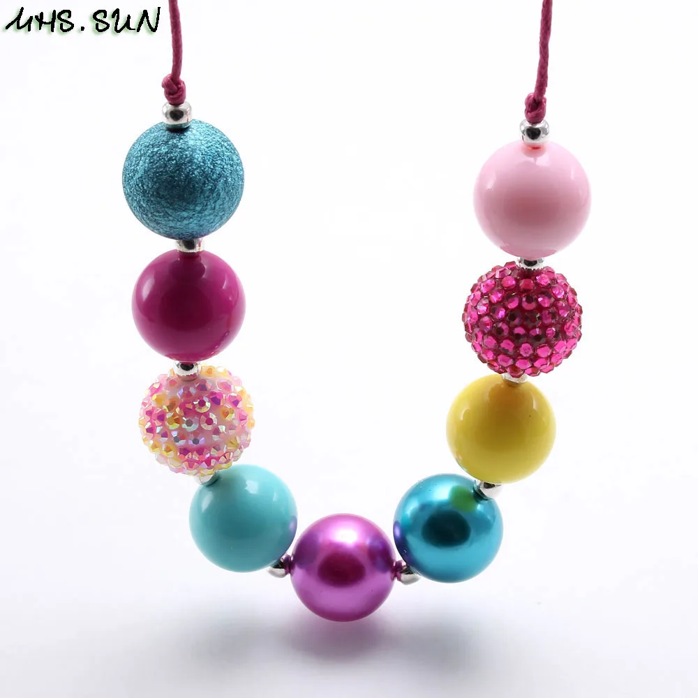 MHS.SUN Cute Baby Chunky Bubblegum Beaded Necklace Adjustable Rope Handmae Jewelry For Girls Toy Kids Gift 1PC | Украшения и