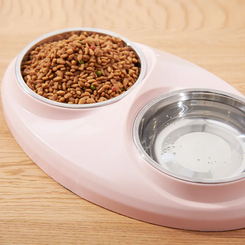 

Stainless Steel Double Dog Bowl Plastic Pet Feeding Station Puppy Teddy Dog Food Bowl Cat Bowl Large Water Dual-use Feeding Dish