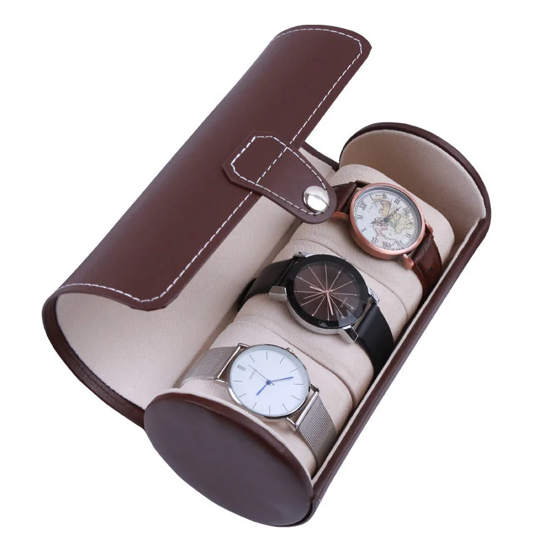Новый 3 слота рулон кожаный ящик для хранения часов черный мужской механический