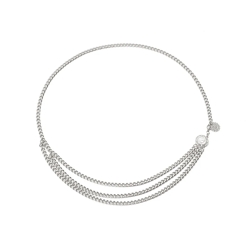 Silver Золотая цепочка на пояс с кисточкой для женщин, круглый кулон для йоги, женский пояс из алюминиевого сплава - Цвет: Silver