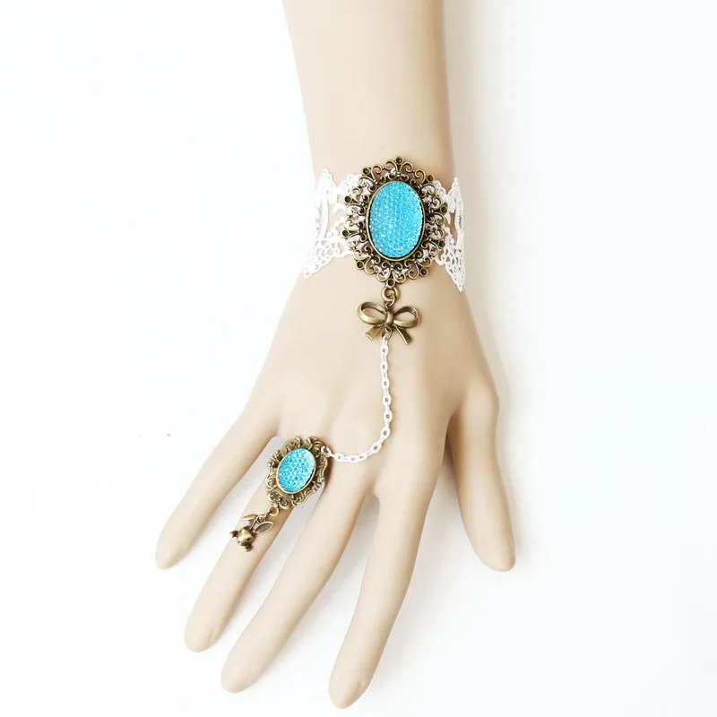 Ручная работа синий Овальный горный хрусталь бант белое кружевное регулируемое