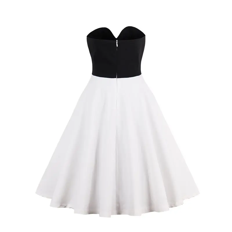 Sexy Off Shoulder Party Dress Women Backless Elegant Patchwork Black Strapless Gothic Fashion A Line Vintage White Short Dresses |