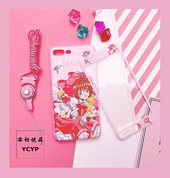 Чехол для iphone X Sailor Moon защитная пленка из закаленного стекла розовый чехол Sakura 6 6S