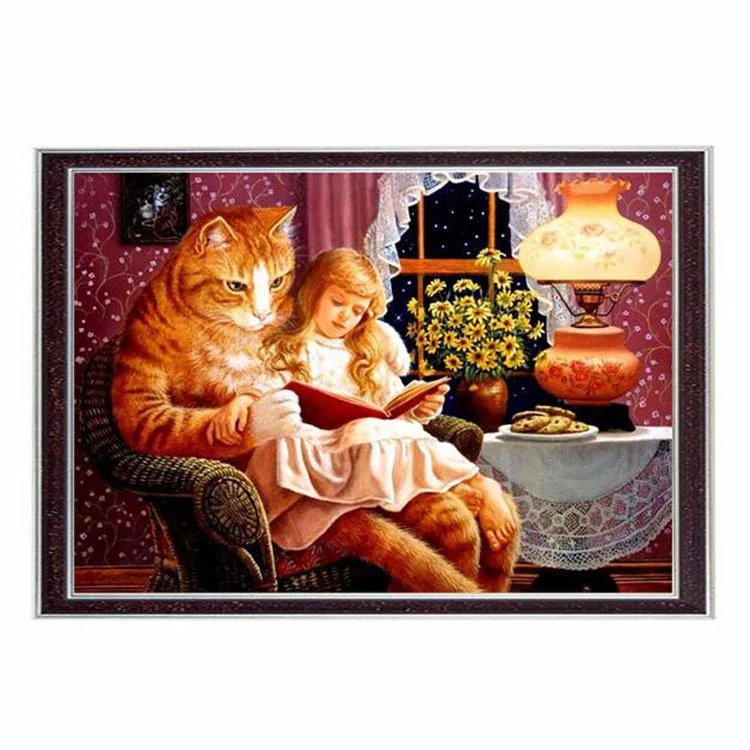Девочка и кошка люди Счетный рукоделие, DMC Вышивка крестом, наборы для вышивки 14CT холст узоры вышивка крестом, сделай сам ручной работы