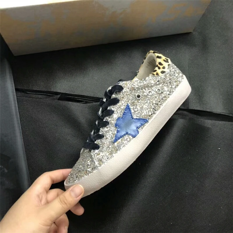 Модный пэчворк Для женщин кроссовки из расшитой блестками ткани леопарда на