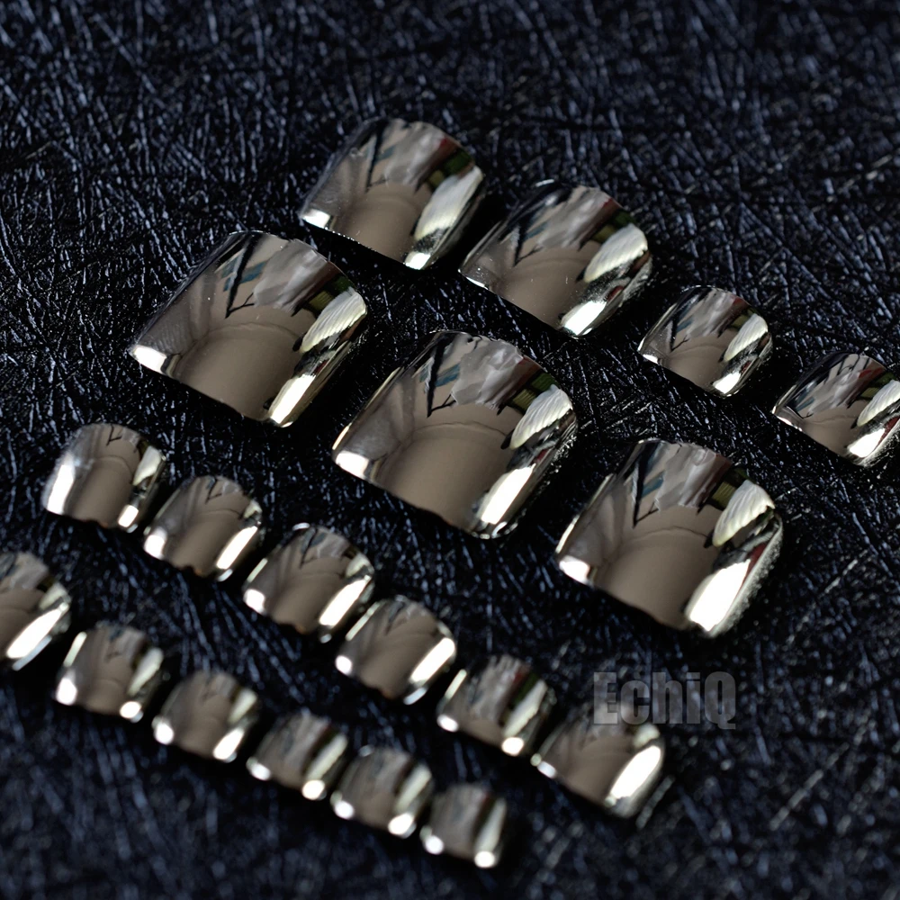 Металлические в темноте серебристого цвета накладные ногти для пальцев ног 24 шт