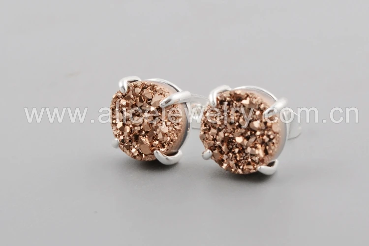 Rose Gold Druzy BOROSA 5 пар Мода 10 мм круглый серебряный коготь титан радуга натуральный кулон agates Druzy серьги гвоздики ювелирные изделия как подарок ZS0132 - Окраска металла: Rose Gold Druzy