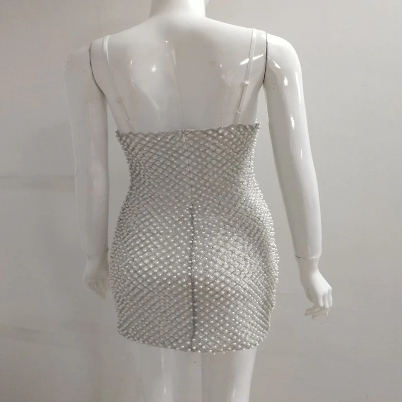 New Fashion Gold Dress White Luxury Beading Spaghetti Strap Sexy Strapless Mini Bling Celebrity Party Vestidos Club | Женская одежда