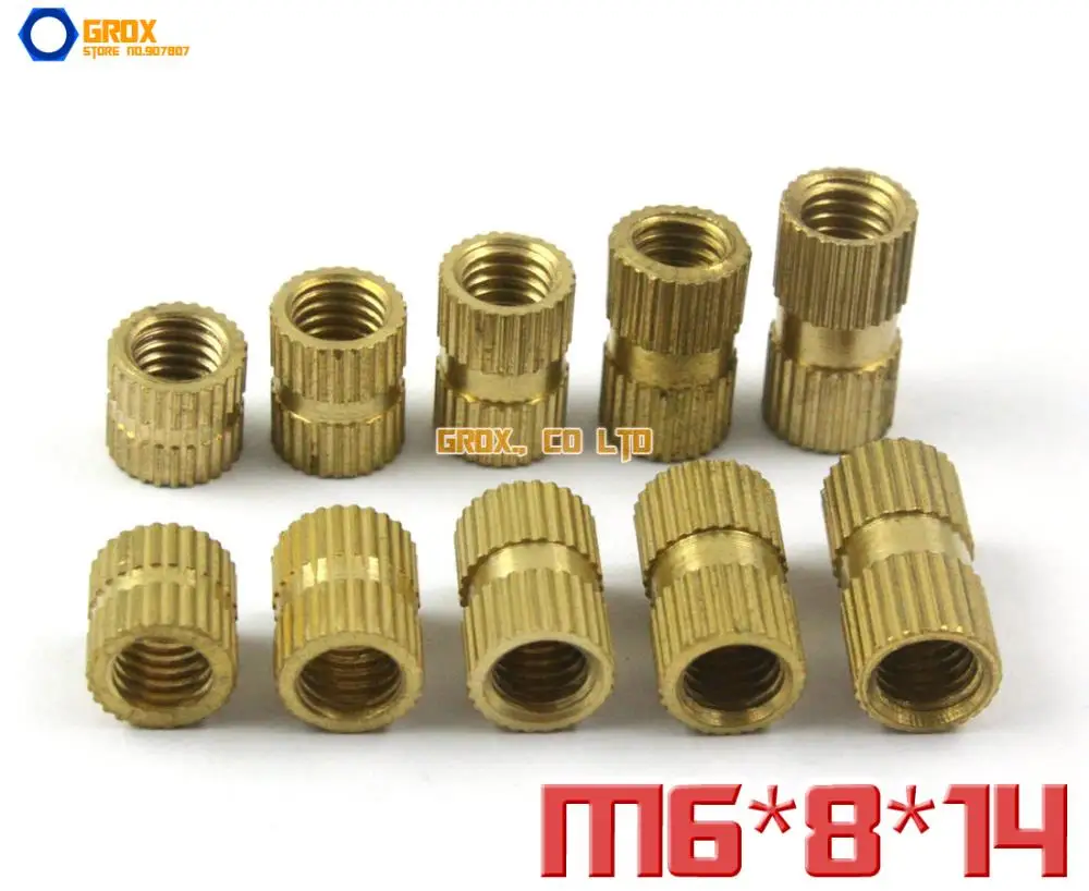 

50 Pieces M6 x 8 x 14mm (ID*OD*Length) Brass Knurl Nut Insert Round Nut Thumb Nut