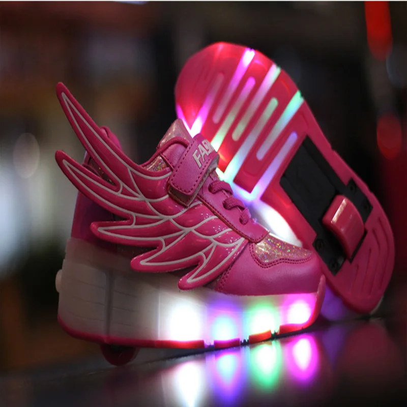 Теннисные кроссовки Heelys; весенняя обувь с двойными колесами; Светодиодный светящийся кроссовки; детская обувь для мальчиков и девочек; Студенческая прогулочная обувь - Цвет: LED Luminous pink 0