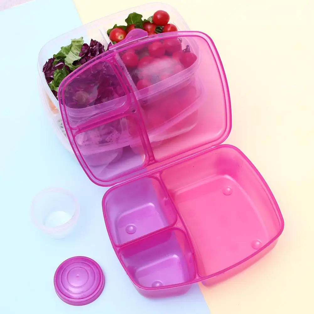 Коробка для фруктов Ланч бокс контейнер еды с 3 ячейками и 1 бутылкой овощи Рис