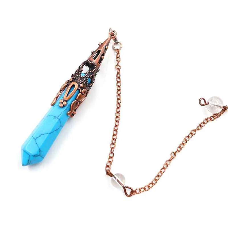 Blue turquoise Ретро натуральный камень маятники для dowsing Исцеление чакры в рейки кристаллы кварц опал маятник wicca divination амулет ювелирные изделия - Окраска металла: Blue turquoise