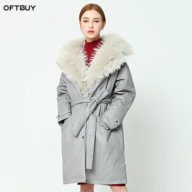 OFTBUY 2019 зимняя куртка женская длинная Парка черная верхняя одежда парки