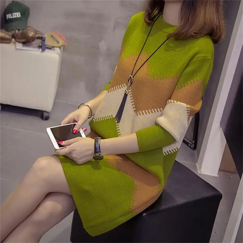 no 3 pattern Зимние пуловеры, свитера,, женская мода, длинный рукав, на каждый день, с принтом, о-образный вырез, в полоску, вязаный свитер, платье, туника, 10323 - Цвет: no 3 pattern