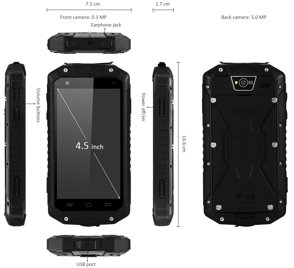 Guophone V9 IP68 Waterproof Smartphone Android 4.4 MTK6572 Dual Core 4.5inch Screen 4000mAh 3G GPS Dustproof Mobile Phone | Мобильные