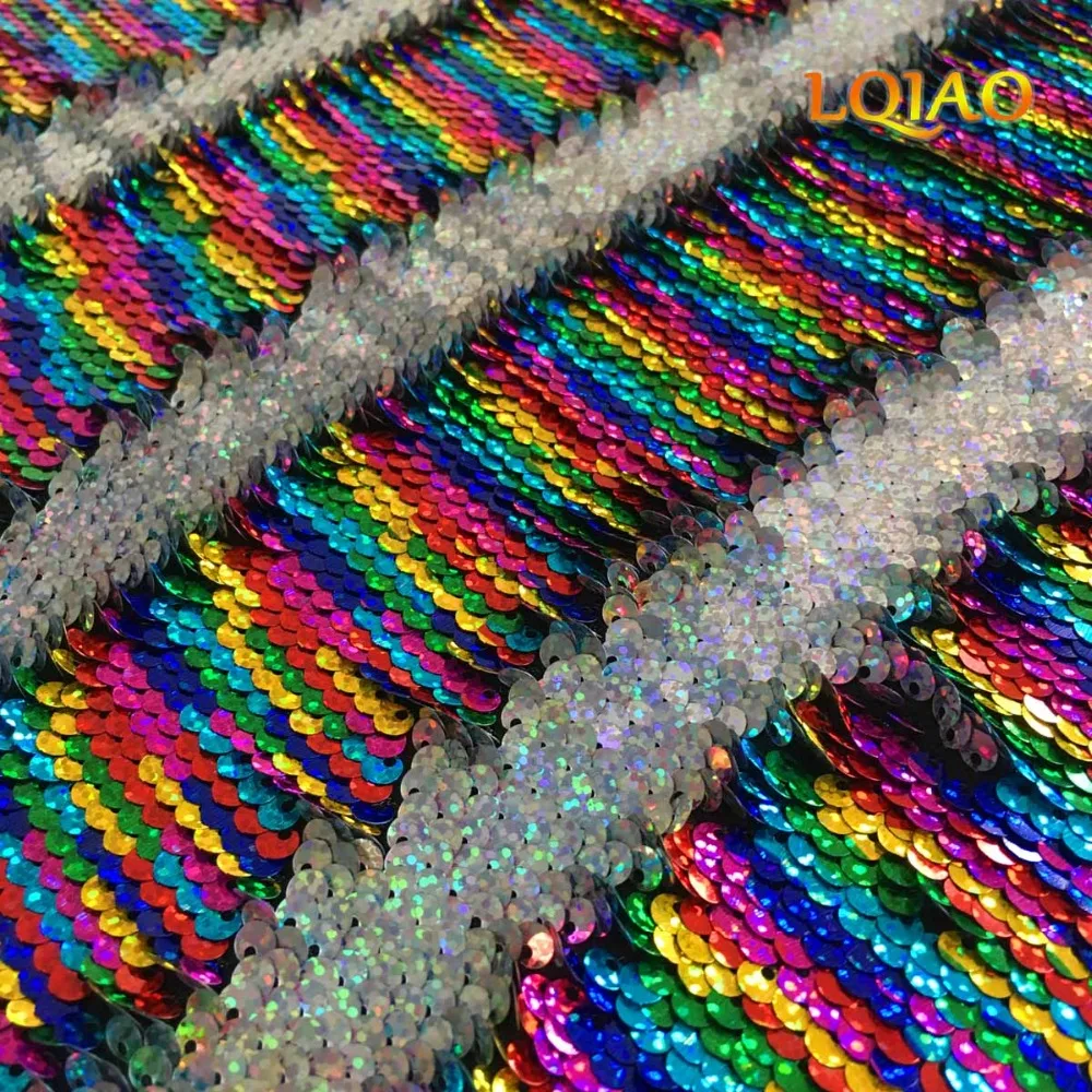 Радужно-Лазерная серебряная ткань с обратимой Блестки пайетками для DIY на платье