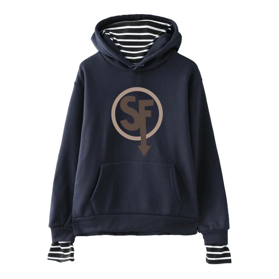 navy blue sally top Поддельные из двух частей женские Sally Face толстовки для девочек и мужчин пэчворк полосатый поддельные из двух частей Толстовка Пуловер XXS-XXL - Цвет: navy blue sally top