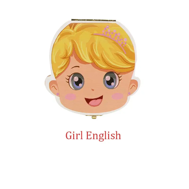 Girl English Зубная коробка, Португалия, английский, голландский, испанский, русский, французский, немецкий текст, для маленьких мальчиков и девочек, деревянный ящик, органайзер для молочных зубов, держатель - Цвет: Girl English