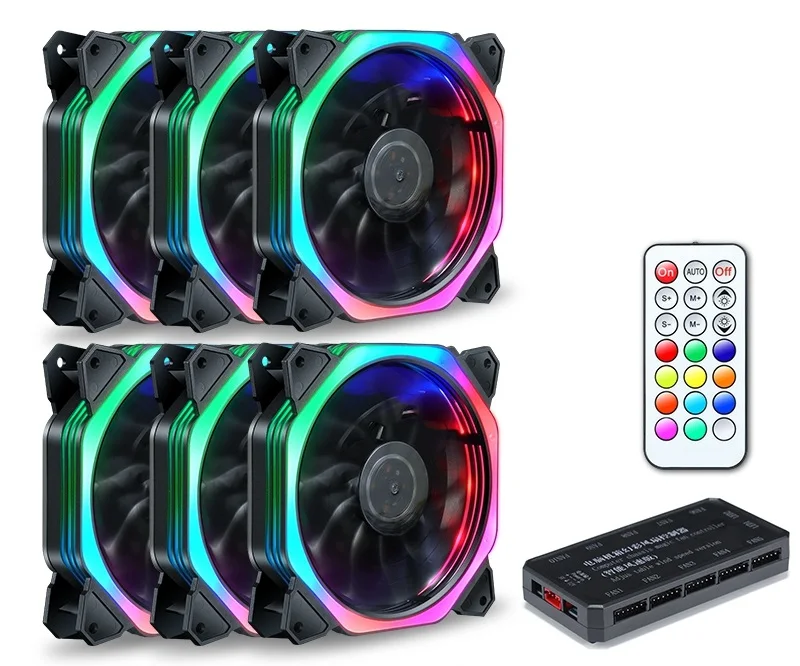 6 fan and controller SXDOOL 120 мм вентилятор RGB чехол для компьютера ПК Вентилятор RGB регулируемый светодиодный вентилятор Скорость вращения 120 мм тихий дистанционный компьютер охлаждающий RGB чехол вентиляторы - Цвет лезвия: 6 fan and controller