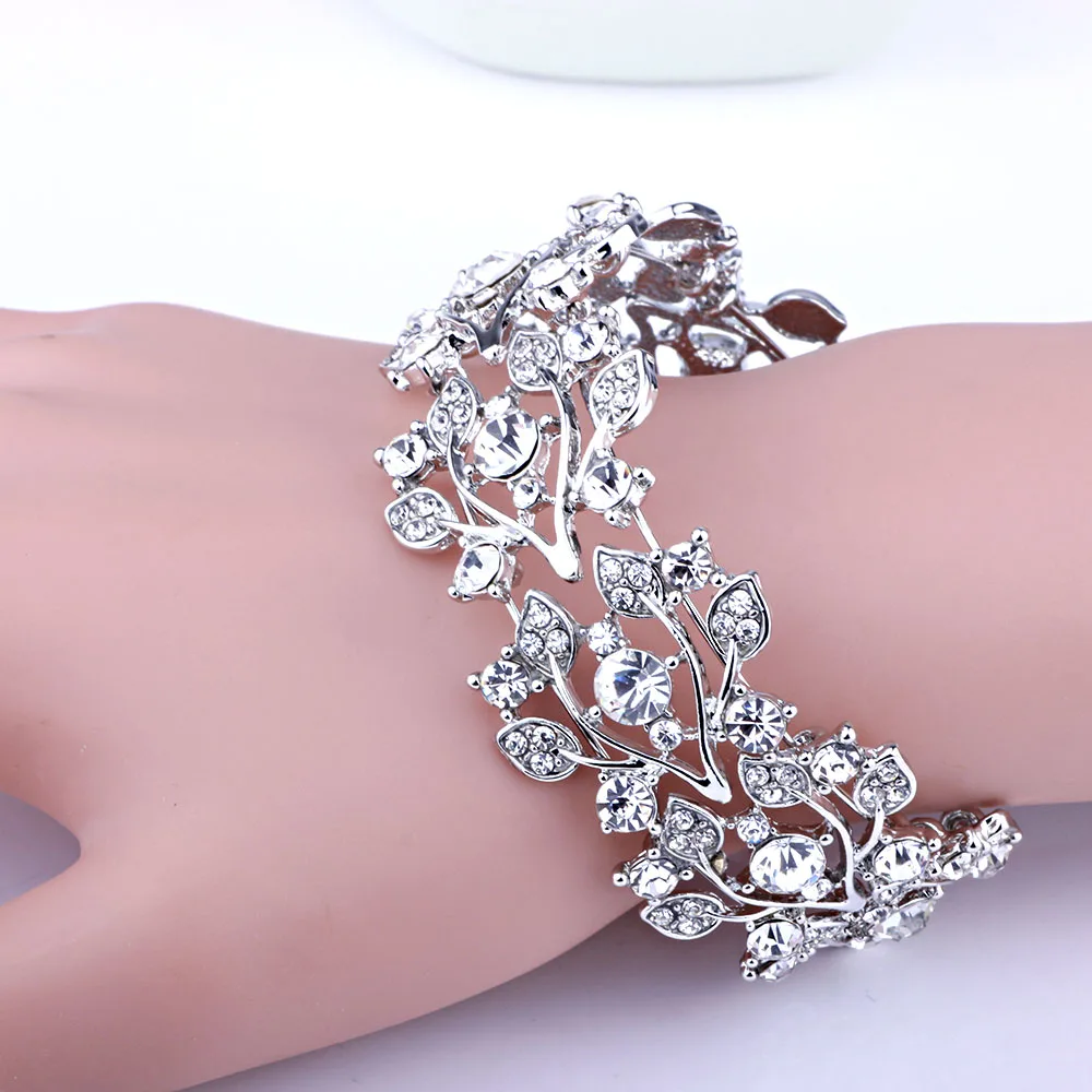 Роскошные свадебные украшения серебряные полные стразы открытые браслеты с