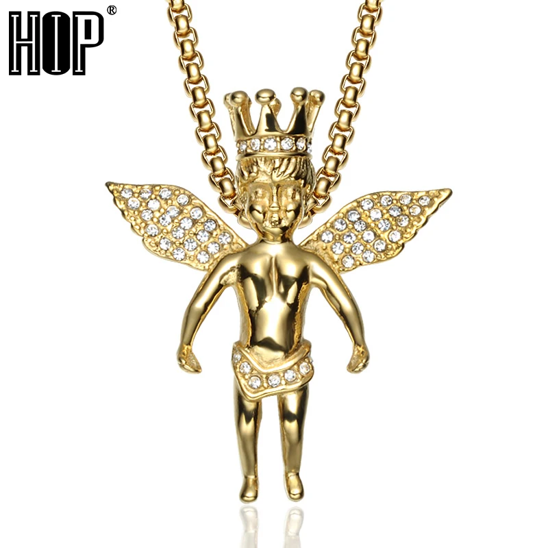 Ожерелье в стиле хип хоп с кристаллами подвеской виде короны ангела колье