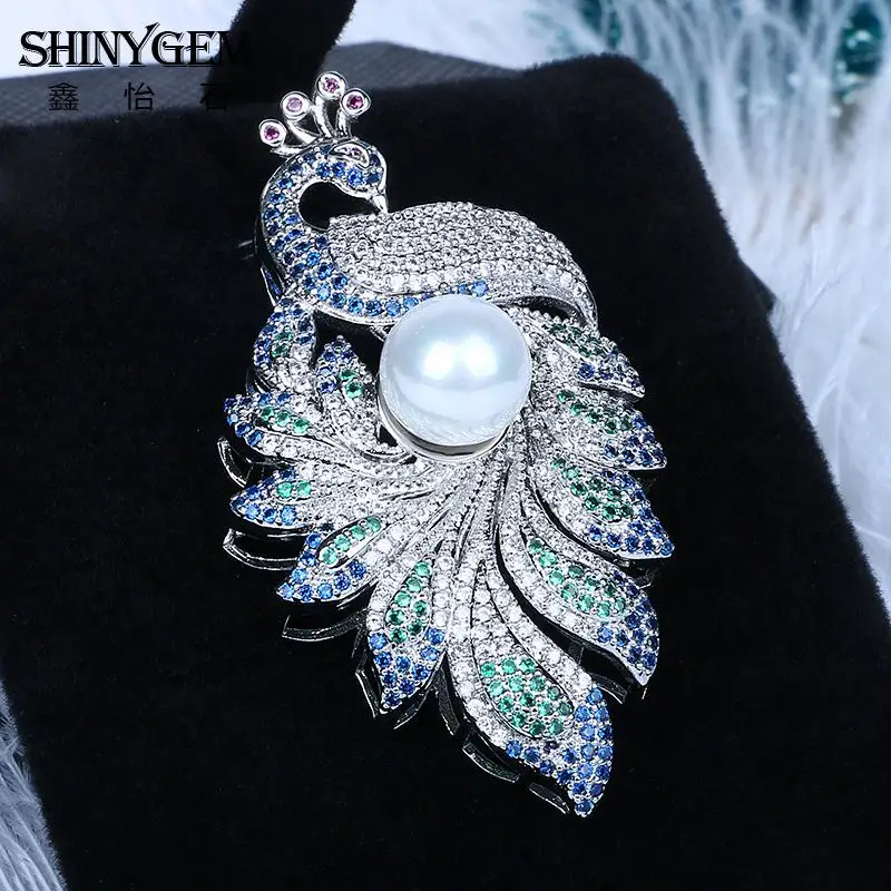 ShinyGem Роскошные Эмаль Павлин Броши элегантный кубический циркон животных Большой