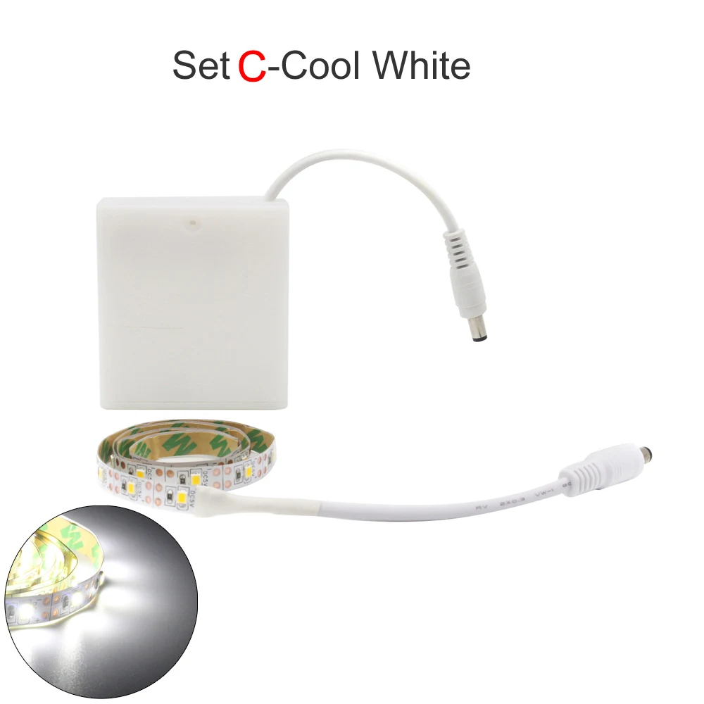 Set C Cool White Светодиодная лента с питанием от аккумулятора, датчик движения, 5 В, SMD 2835, 5 м, Светодиодная лента с питанием от аккумулятора, инфракрасная Светодиодная лента, инфракрасный шкаф, ночник - Испускаемый цвет: Set C Cool White