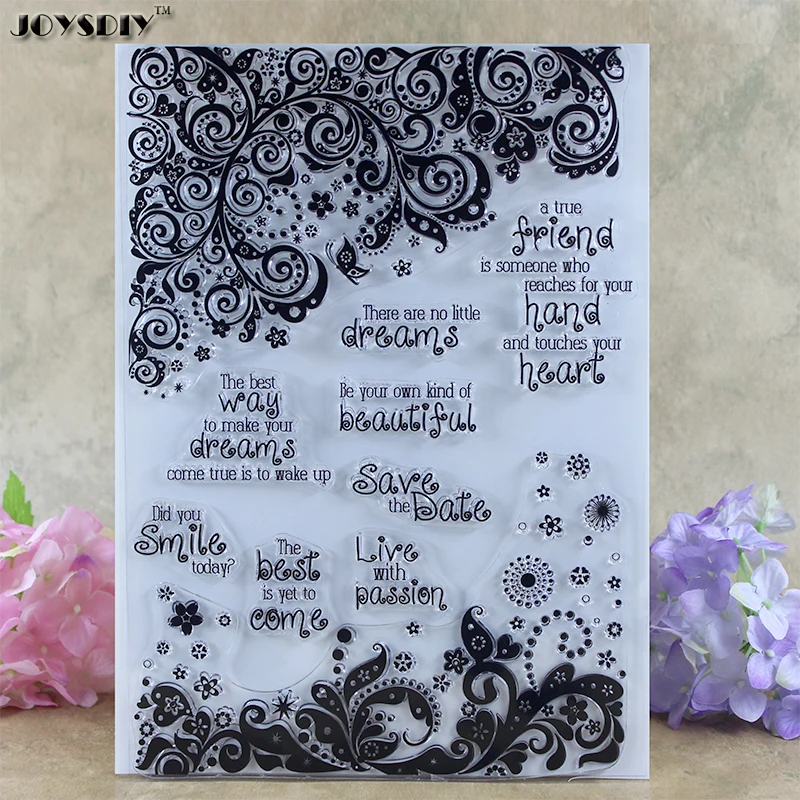 Рамка с цветами благословением скрапбукинга DIY фото карты счет резиновый чистый