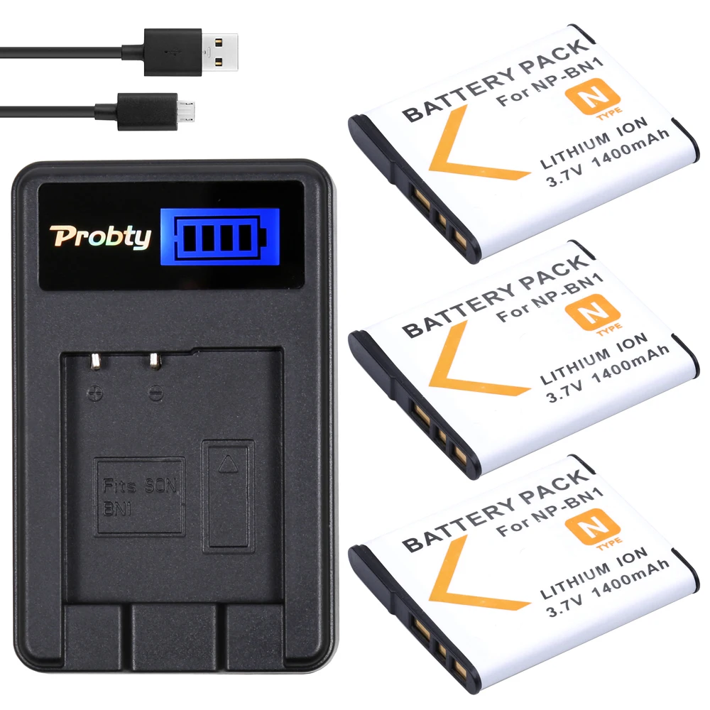 Батарейка Probty NP BN1 3 шт. зарядное устройство с жк дисплеем и USB для Sony |np bn1|np-bn1