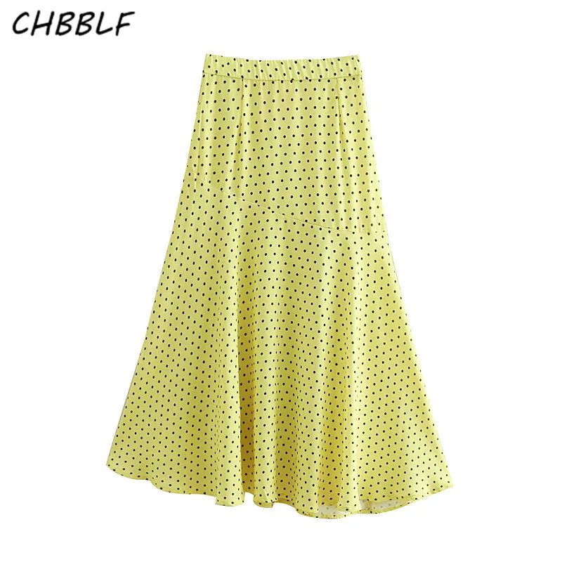 Женская юбка в горошек CHBBLF повседневная плиссированная желтая с боковой молнией